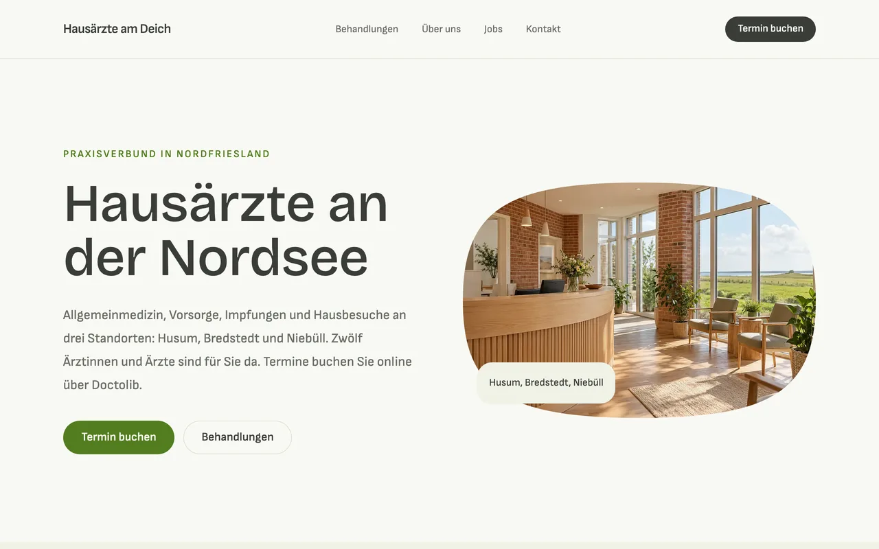 Startseite des Beispielbetriebs Hausärzte am Deich