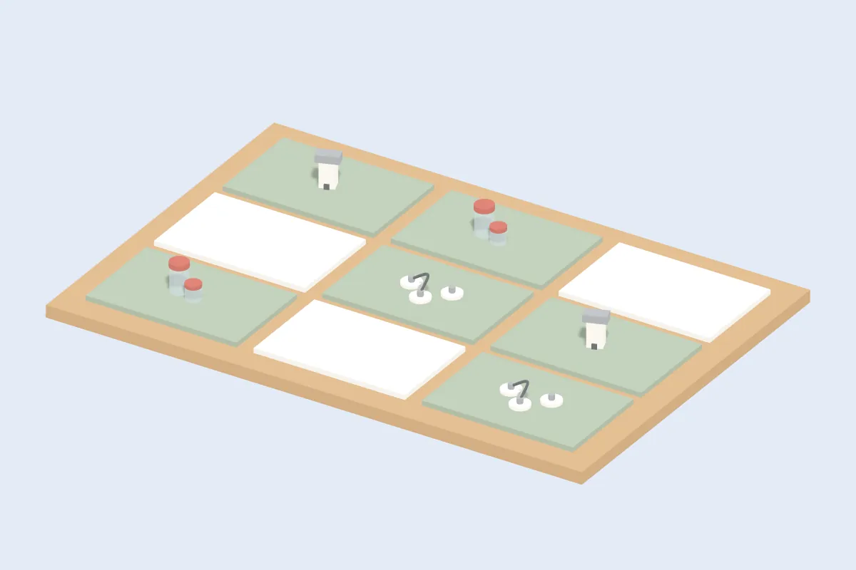 Tabelle aus Holzfeldern mit Ultraschallkopf, Fläschchen und EKG-Elektroden